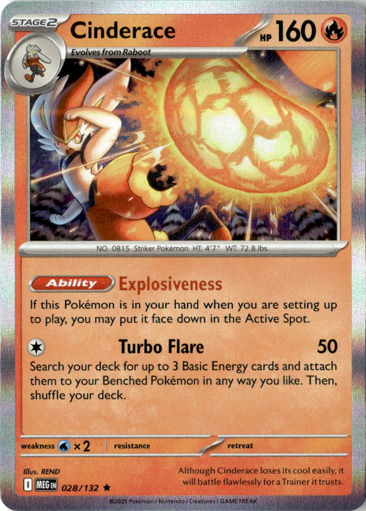Front of Cinderace 028/132 from Mega Evolution