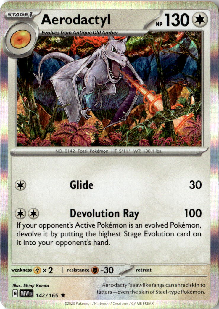 Front of Aerodactyl 142/165 from Scarlet & Violet 151