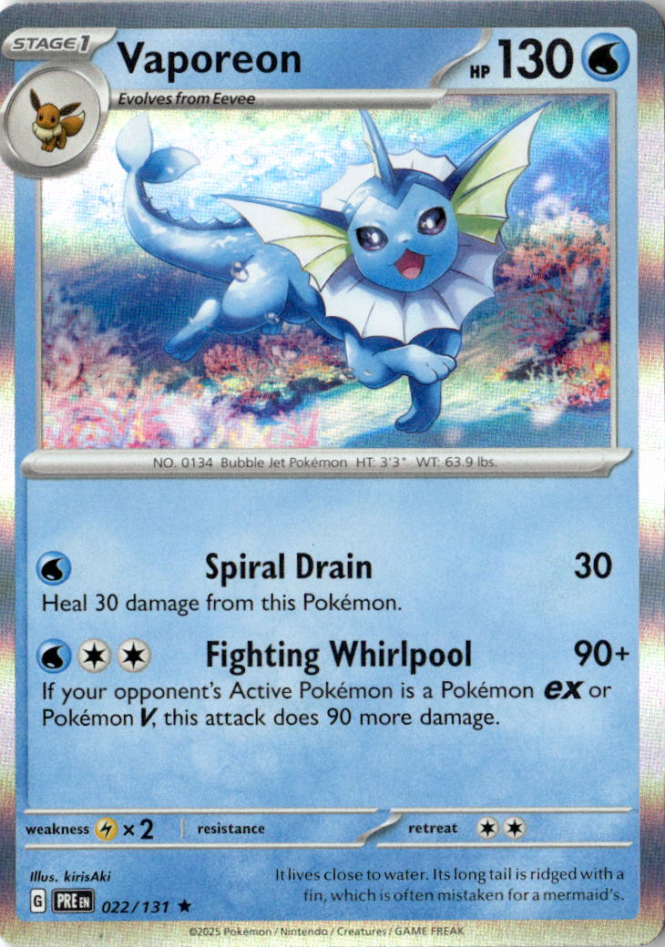 Front of Vaporeon 022/131 from Prismatic Evolutions
