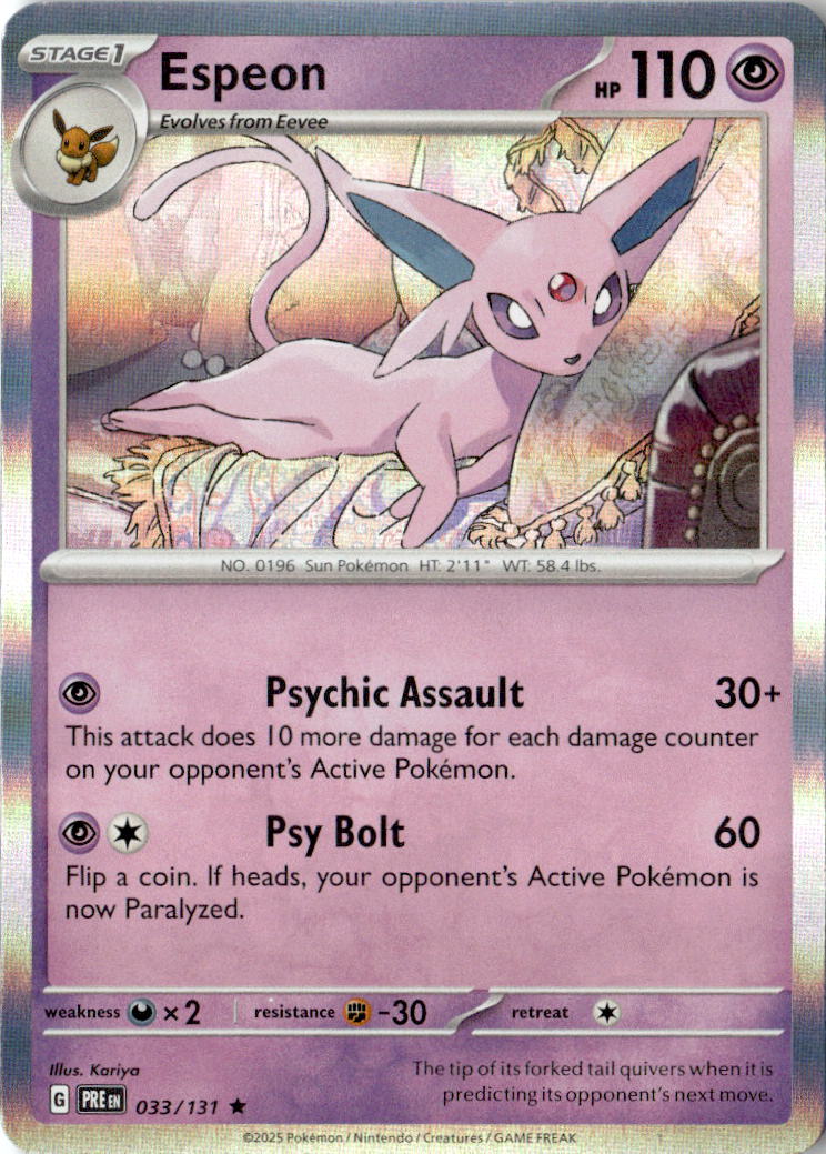 Front of Espeon 033/131 from Prismatic Evolutions