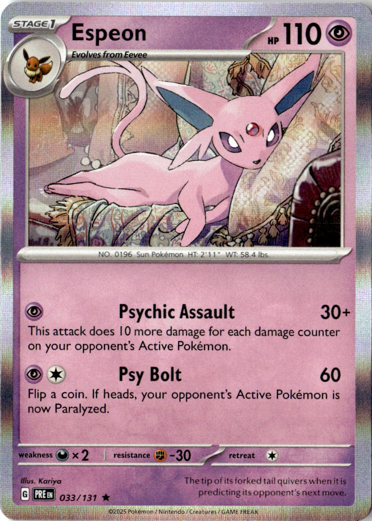 Front of Espeon 033/131 from Prismatic Evolutions
