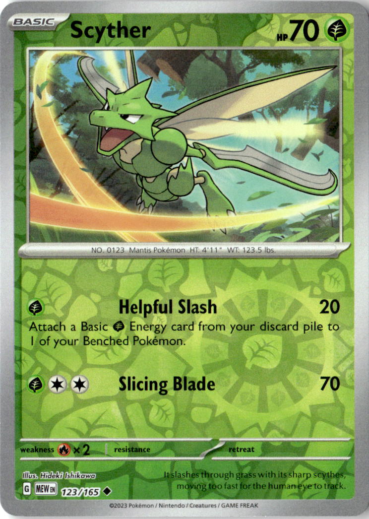 Front of Scyther 123/165 from Scarlet & Violet 151