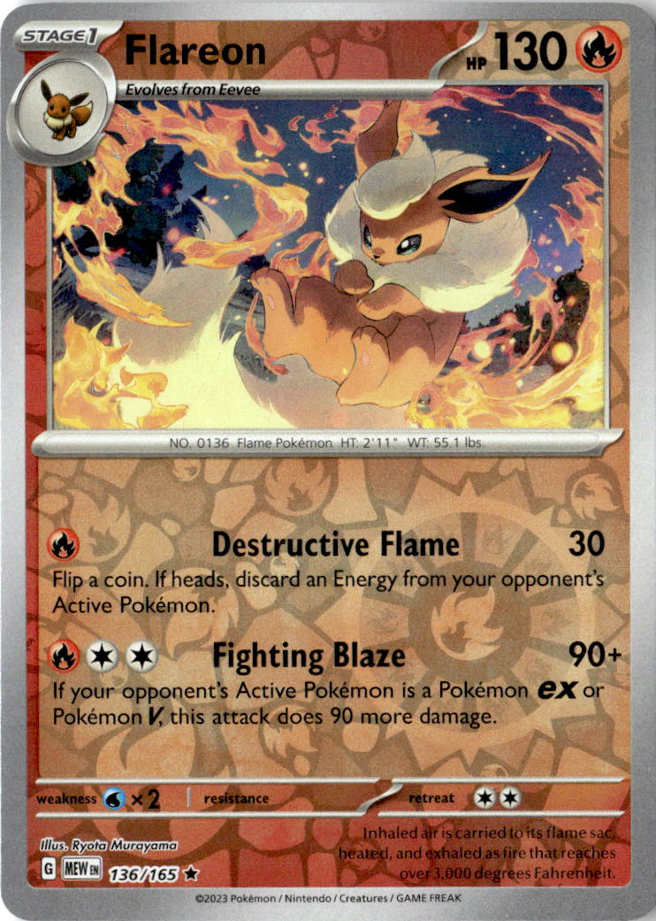 Front of Flareon 136/165 from Scarlet & Violet 151