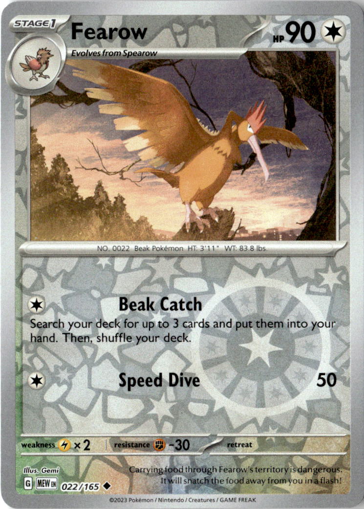 Front of Fearow 022/165 from Scarlet & Violet 151