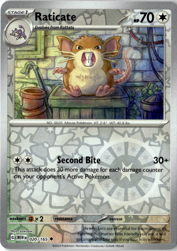 Front of Raticate 020/165 from Scarlet & Violet 151