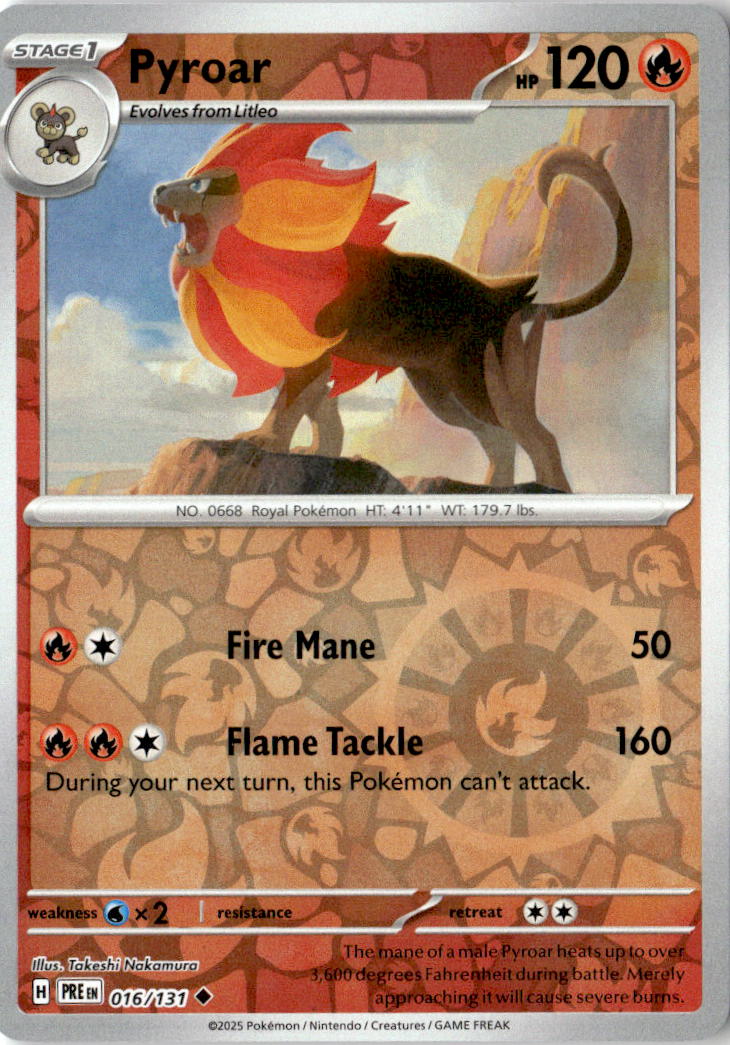 Front of Pyroar 016/131 from Prismatic Evolutions
