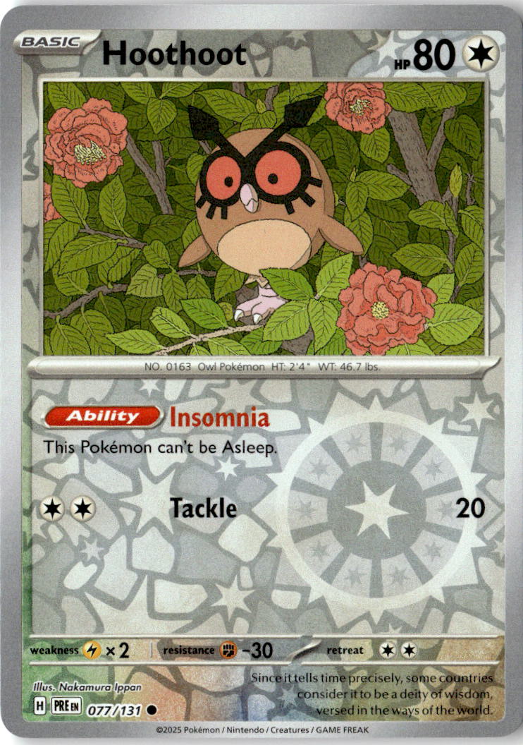 Front of Hoothoot 077/131 from Prismatic Evolutions