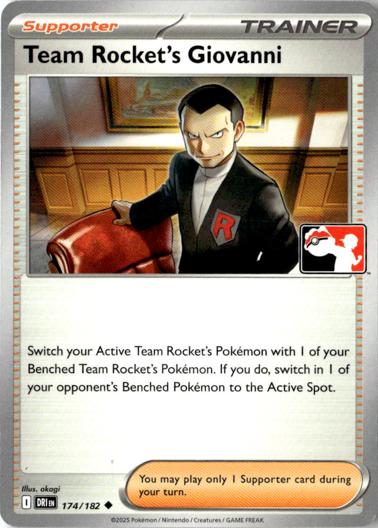 Front of Team Rocket's Giovanni 174/182 from Prize Pack Series Cards