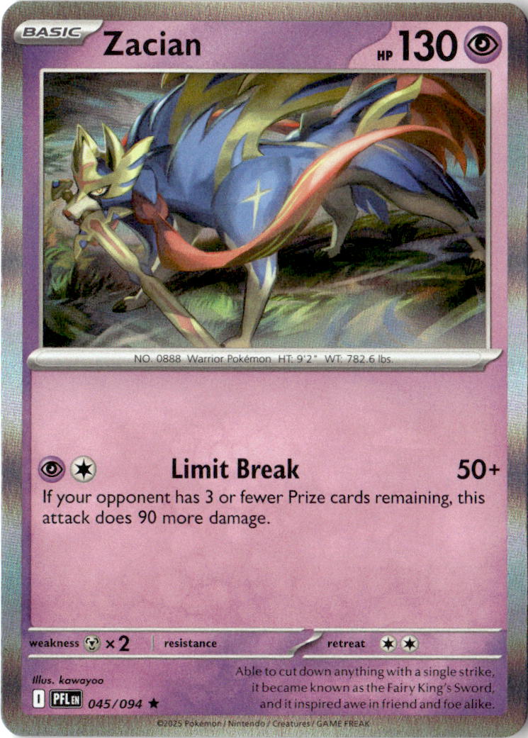 Front of Zacian 045/094 from Phantasmal Flames