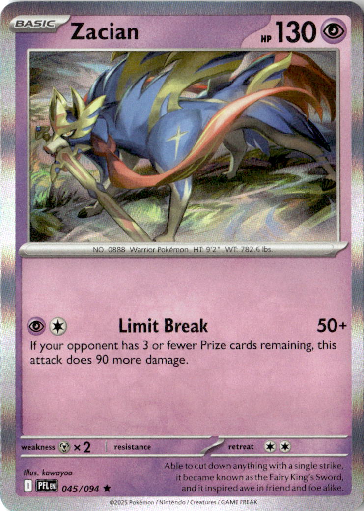Front of Zacian 045/094 from Phantasmal Flames