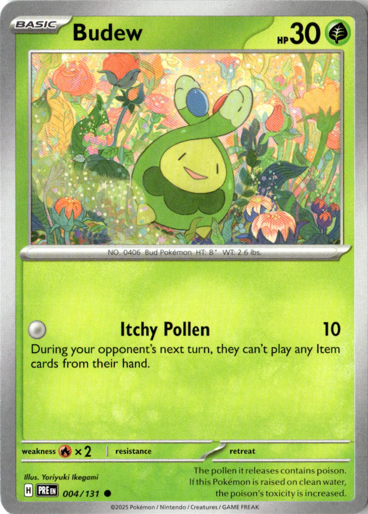 Front of Budew 004/131 from Prismatic Evolutions