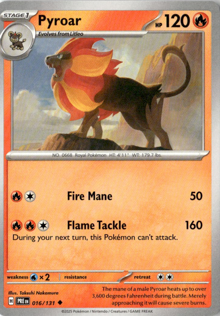 Front of Pyroar 016/131 from Prismatic Evolutions