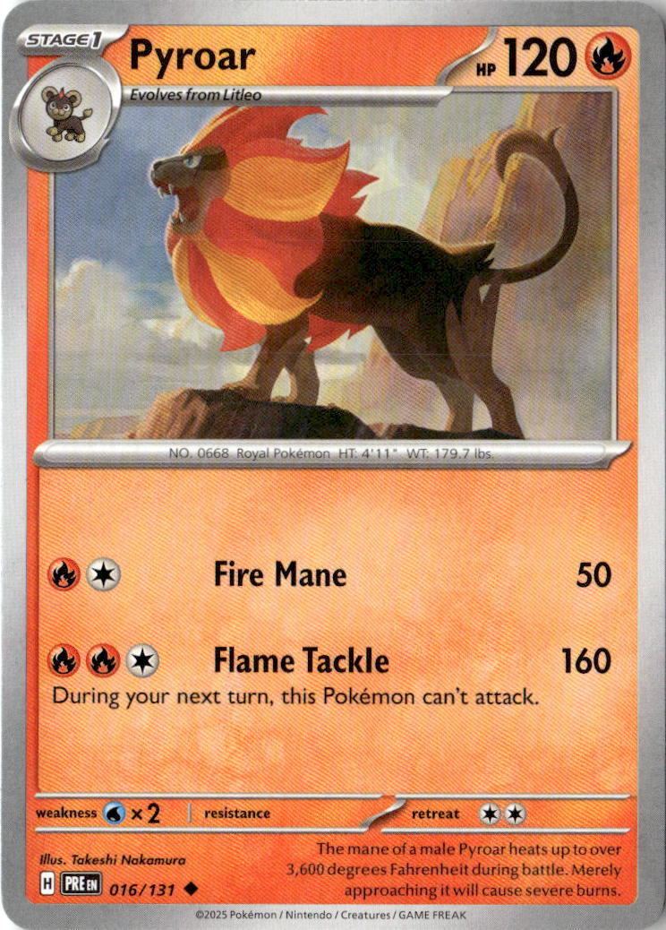 Front of Pyroar 016/131 from Prismatic Evolutions