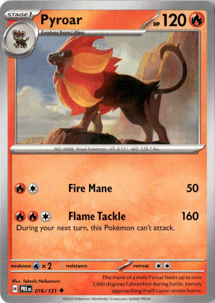 Front of Pyroar 016/131 from Prismatic Evolutions
