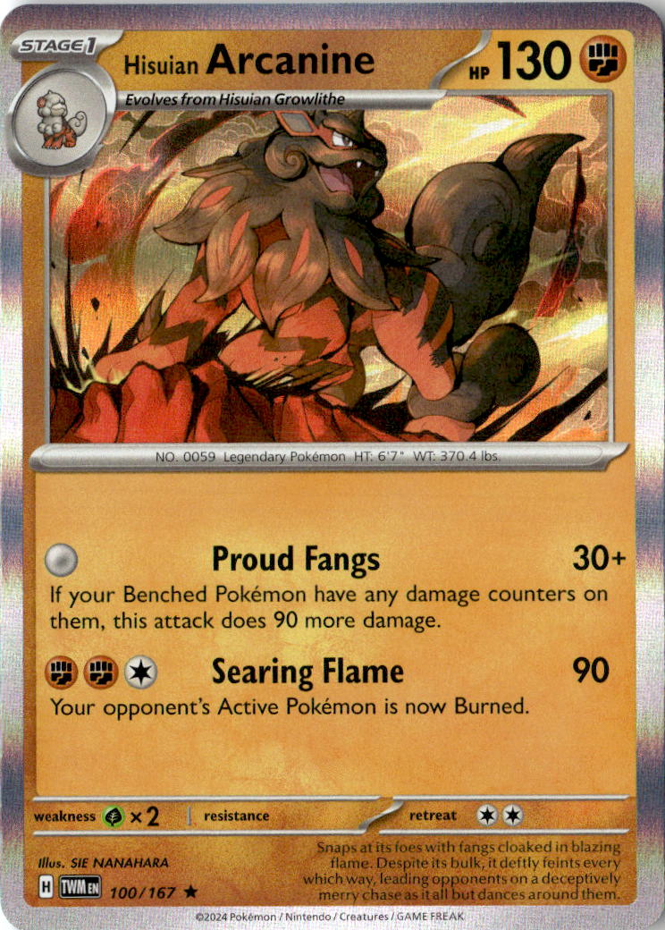 Front of Hisuian Arcanine 100/167 from Twilight Masquerade