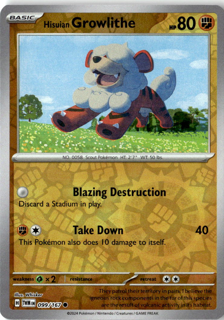 Front of Hisuian Growlithe 099/167 from Twilight Masquerade