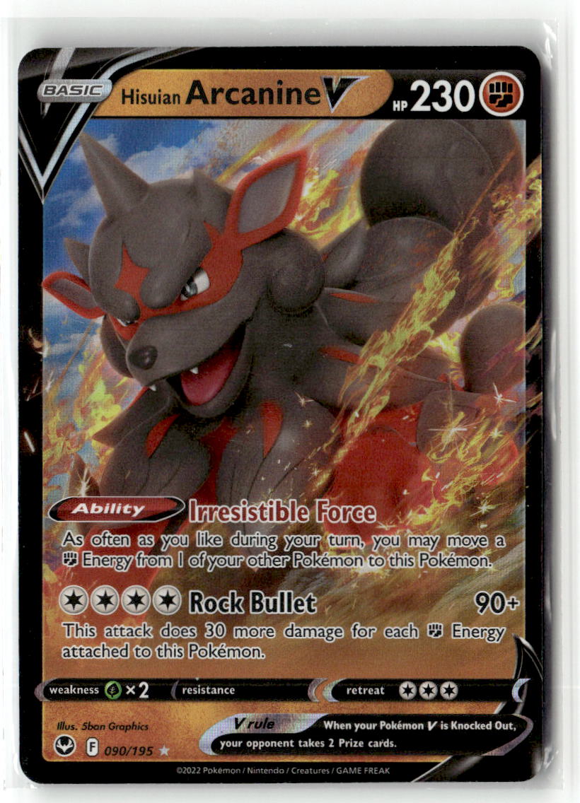 Front of Hisuian Arcanine V 090/195 from Silver Tempest