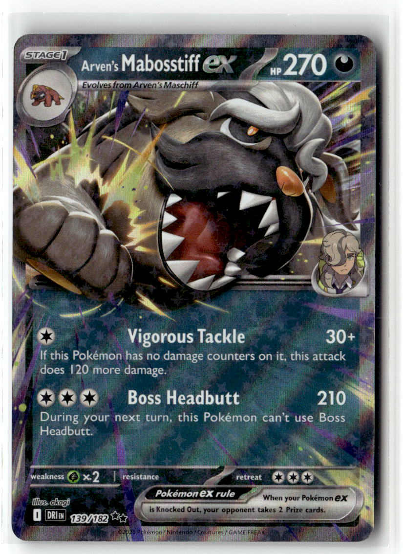 Front of Arven's Mabosstiff ex 139/182 from Destined Rivals