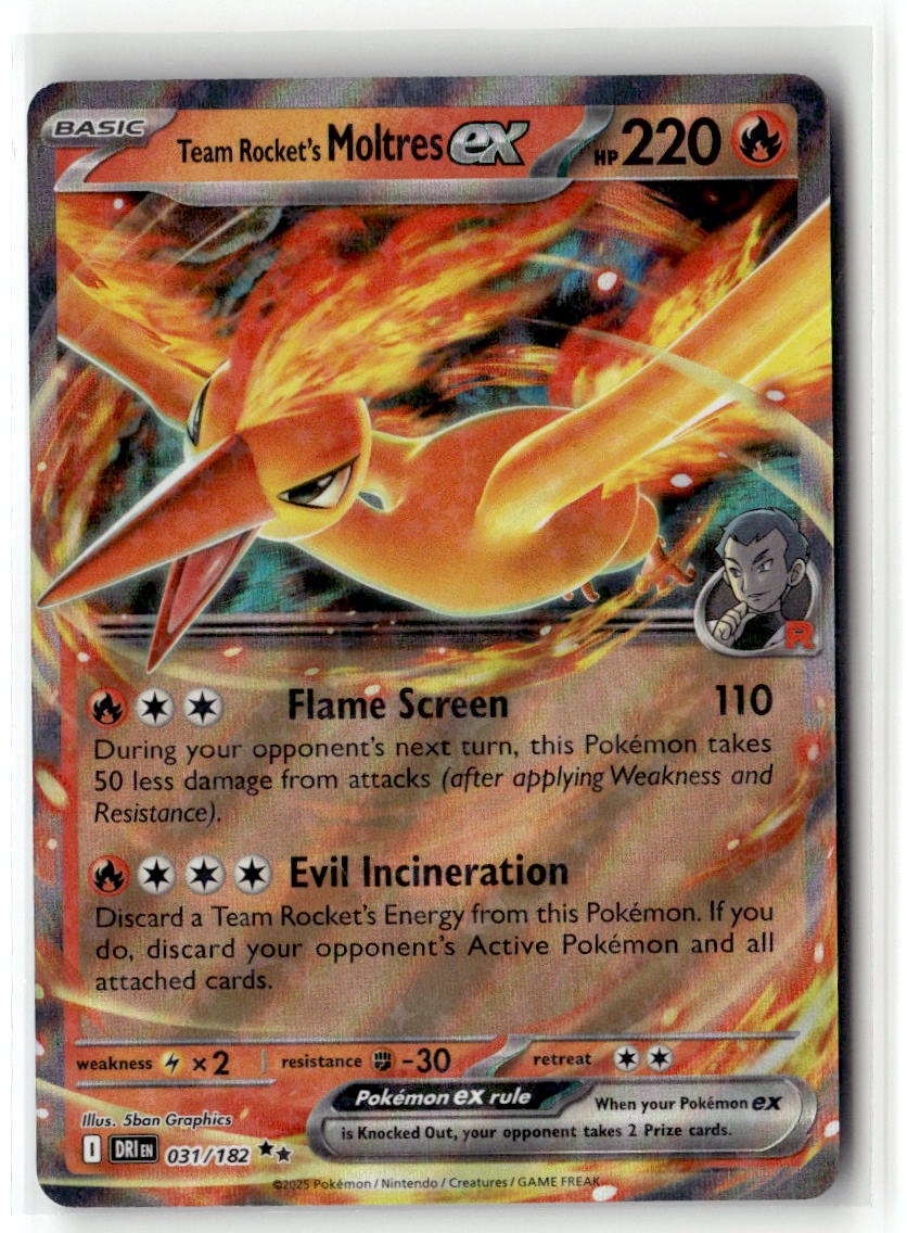 Front of Team Rocket's Moltres ex 031/182 from Destined Rivals