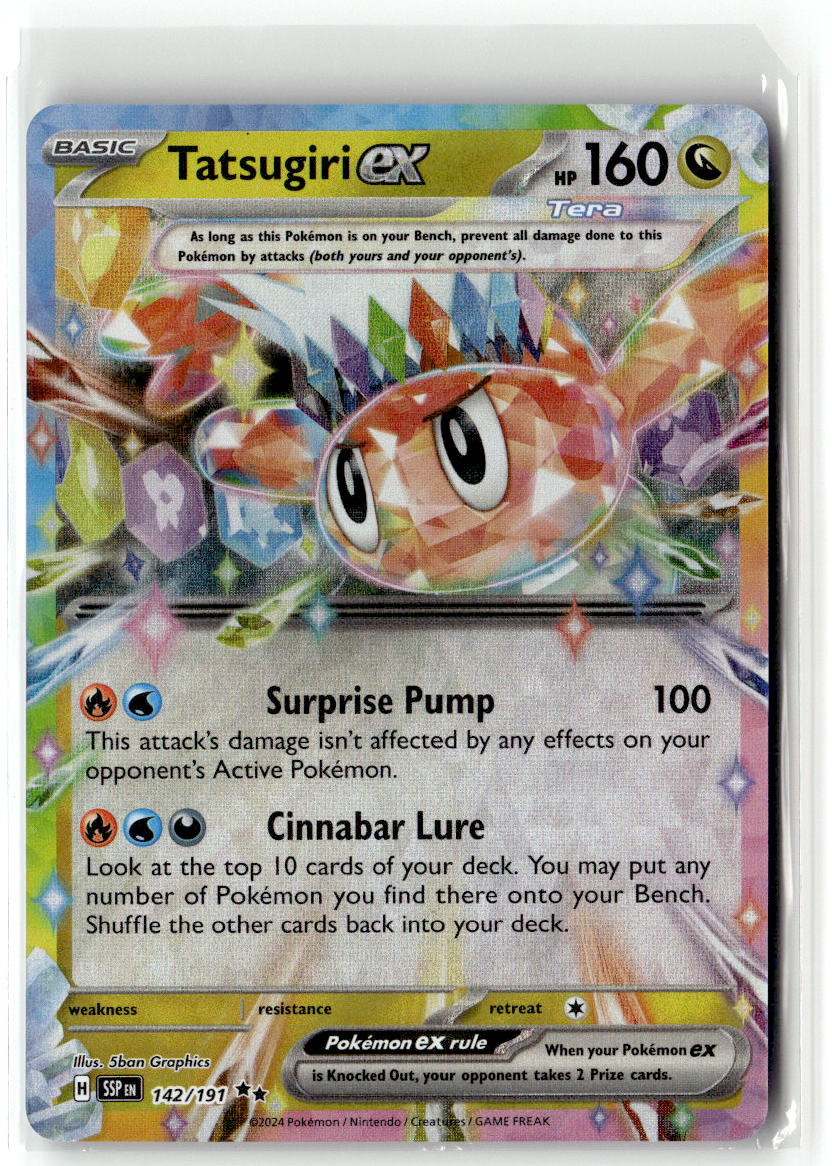 Front of Tatsugiri ex 142/191 from Surging Sparks