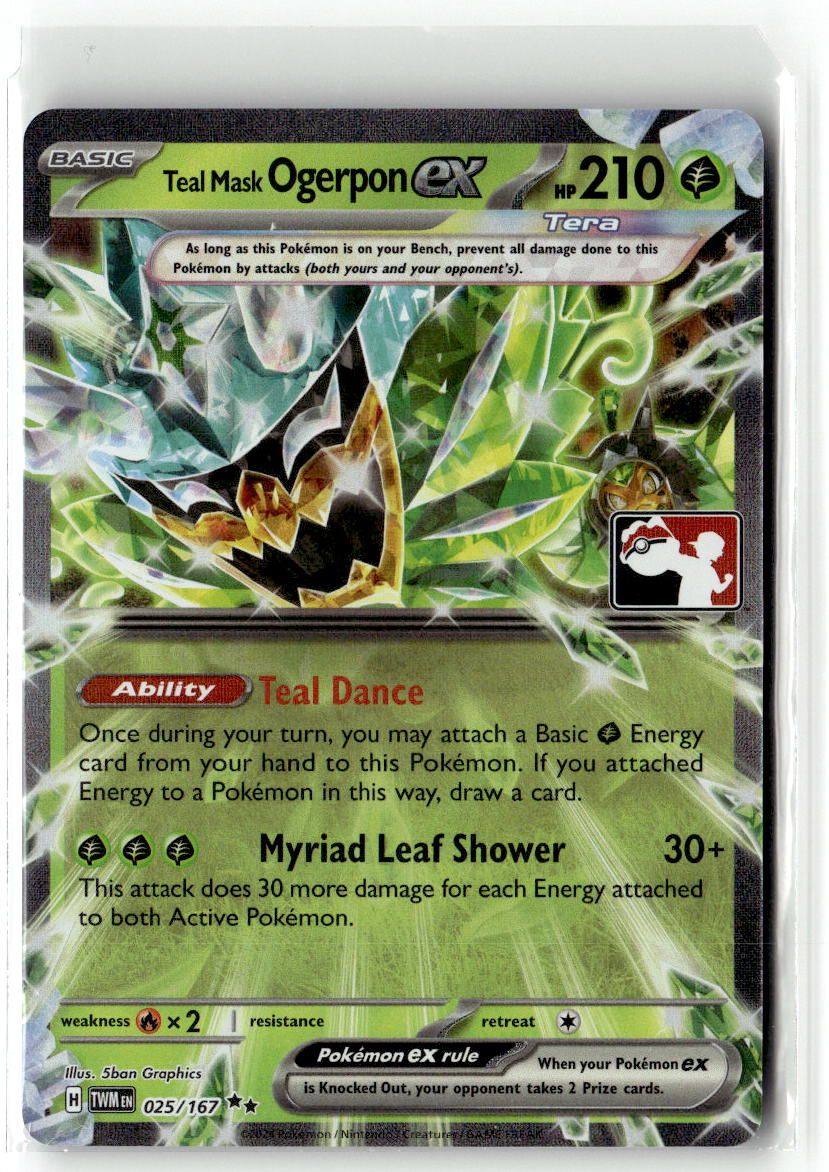 Front of Teal Mask Ogerpon ex - 025/167 (Prize Pack Series 6) 025/167 from Prize Pack Series Cards