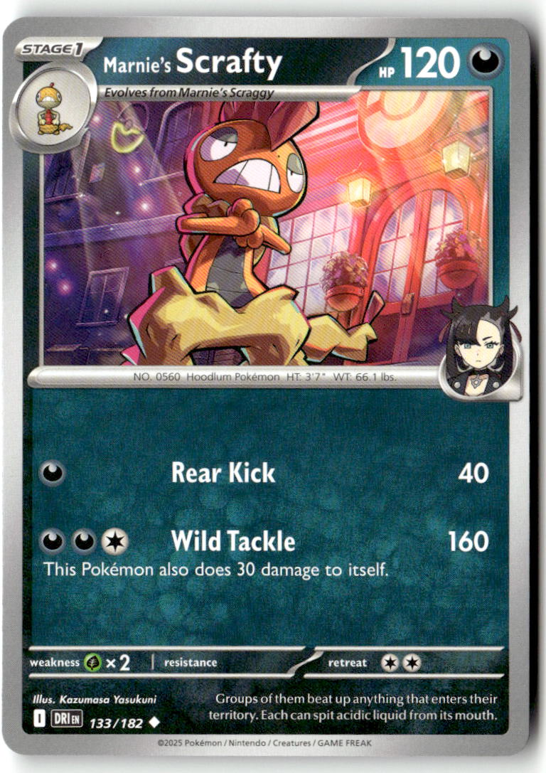 Front of Marnie's Scrafty 133/182 from Destined Rivals