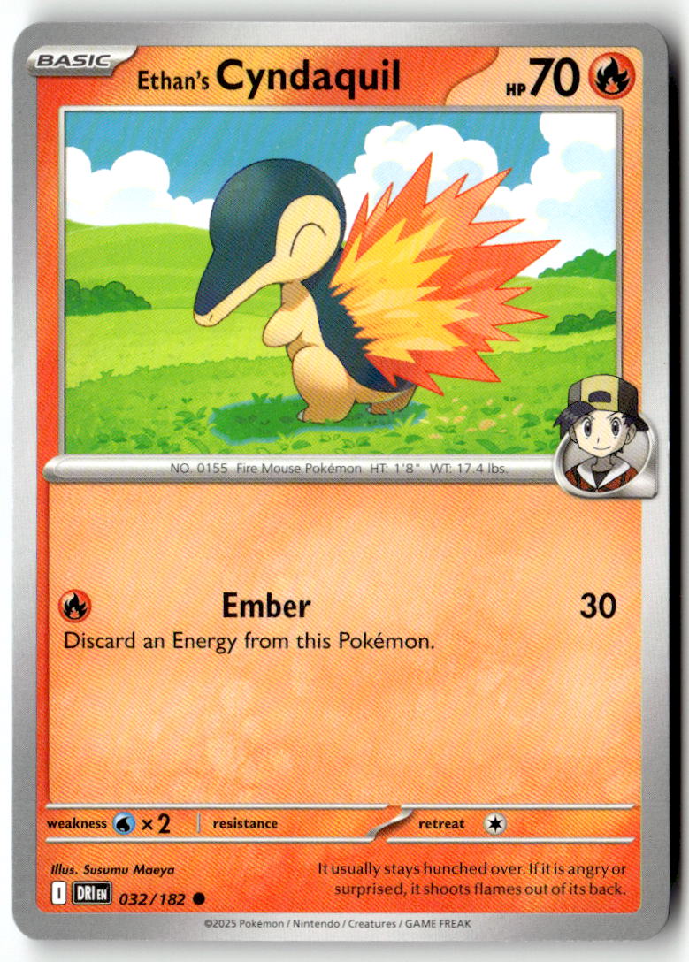 Front of Ethan's Cyndaquil 032/182 from Destined Rivals