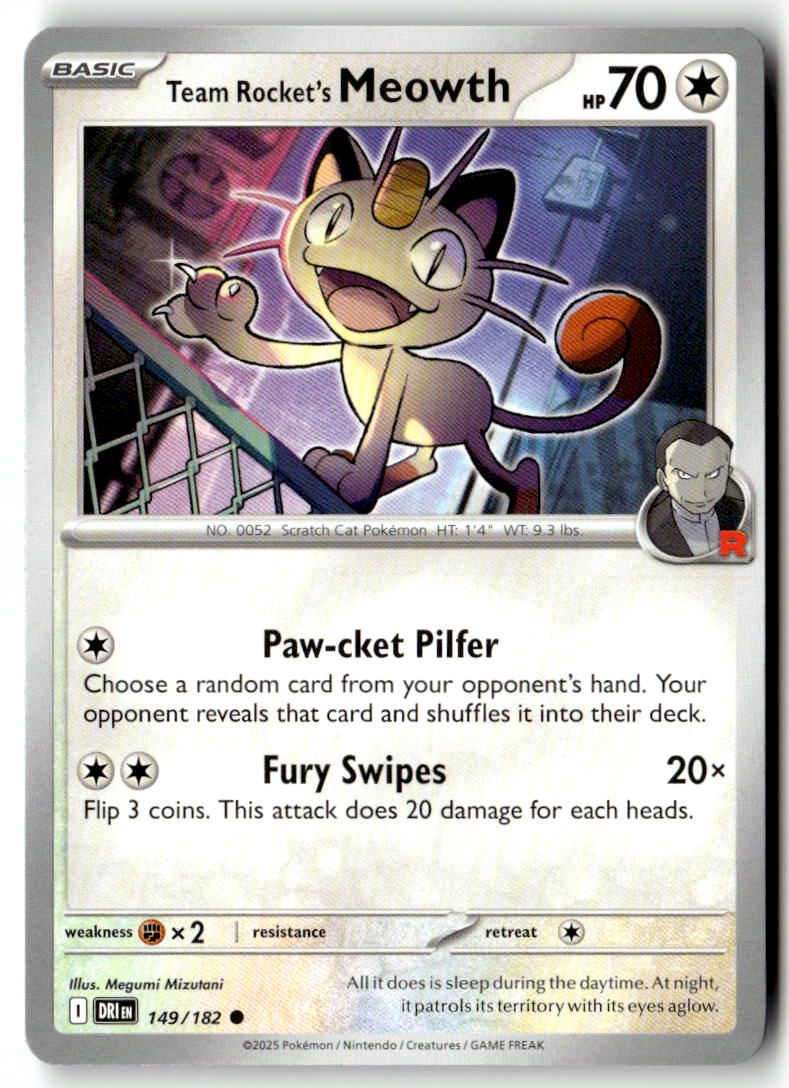 Front of Team Rocket's Meowth 149/182 from Destined Rivals