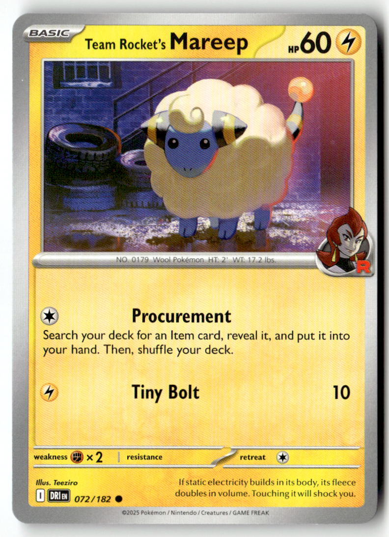 Front of Team Rocket's Mareep 072/182 from Destined Rivals