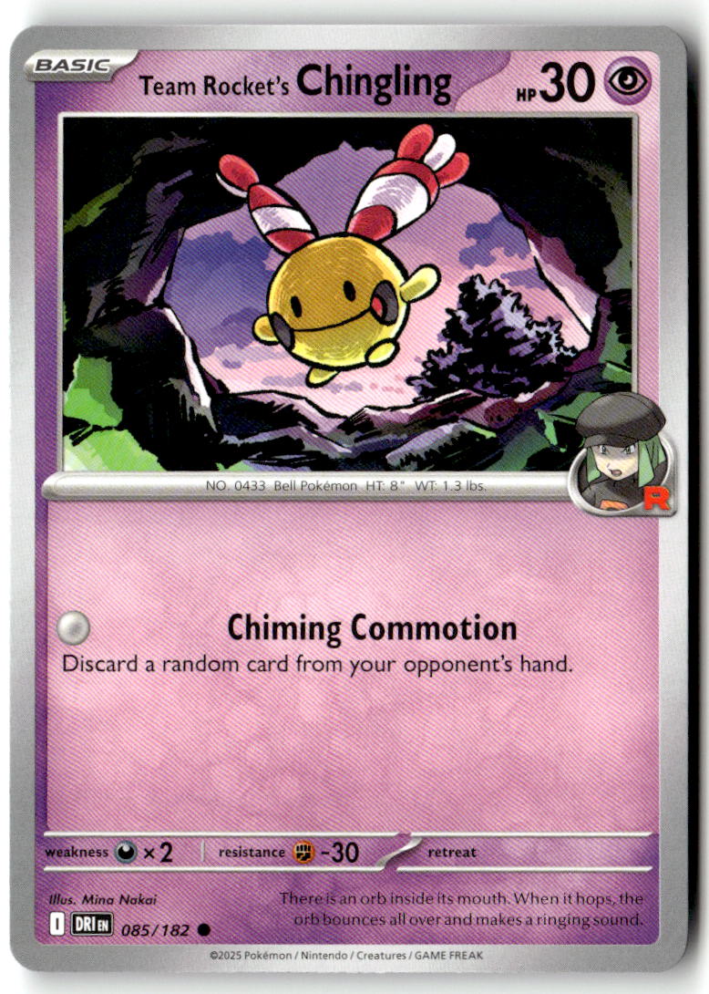 Front of Team Rocket's Chingling 085/182 from Destined Rivals