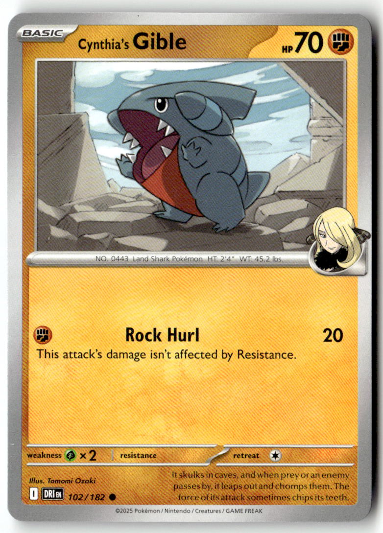 Front of Cynthia's Gible 102/182 from Destined Rivals