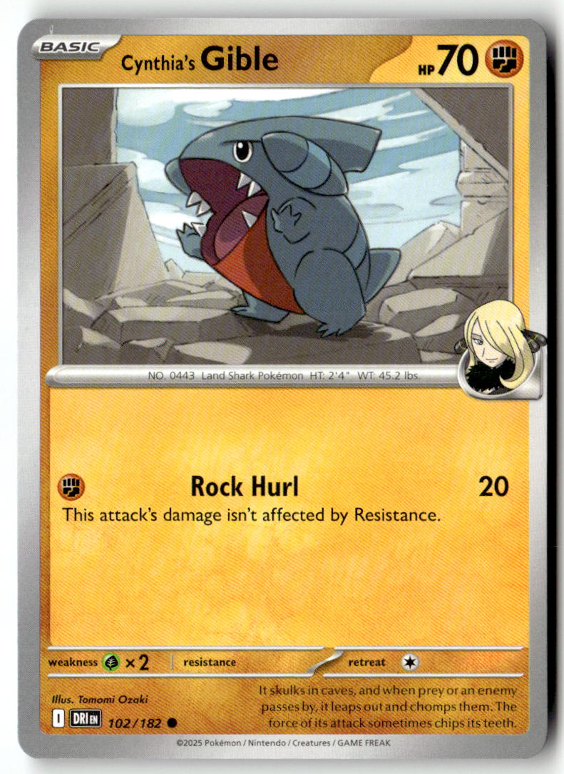 Front of Cynthia's Gible 102/182 from Destined Rivals