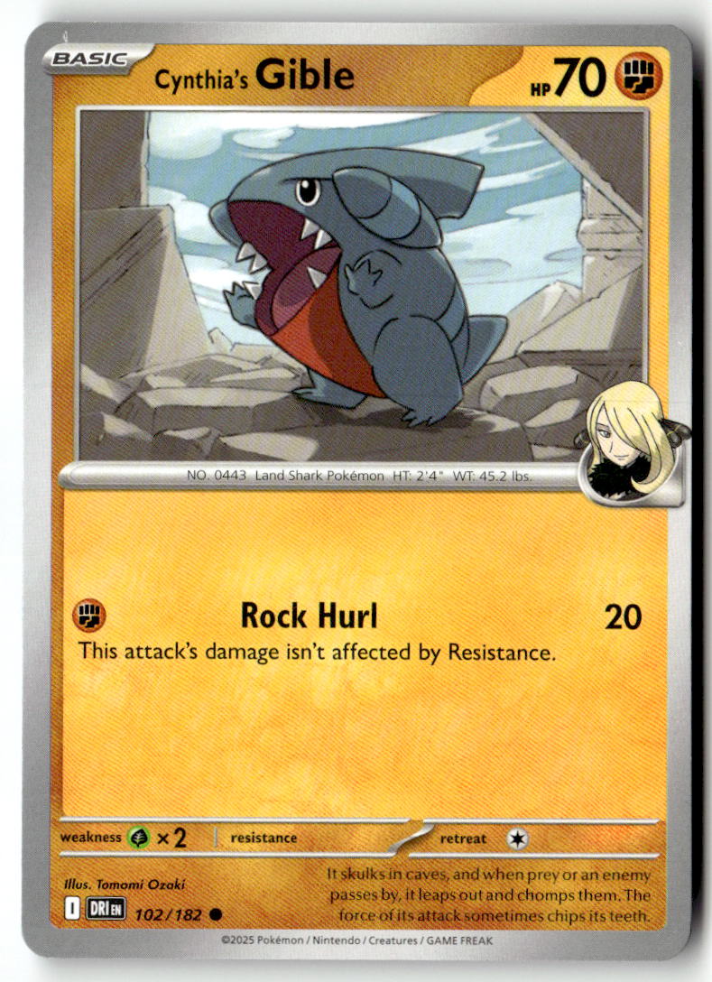 Front of Cynthia's Gible 102/182 from Destined Rivals
