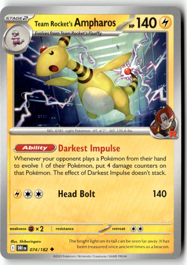 Front of Team Rocket's Ampharos 074/182 from Destined Rivals