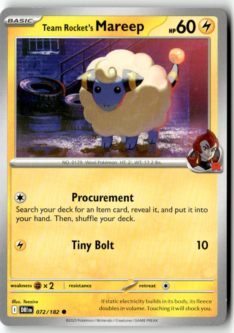 Front of Team Rocket's Mareep 072/182 from Destined Rivals