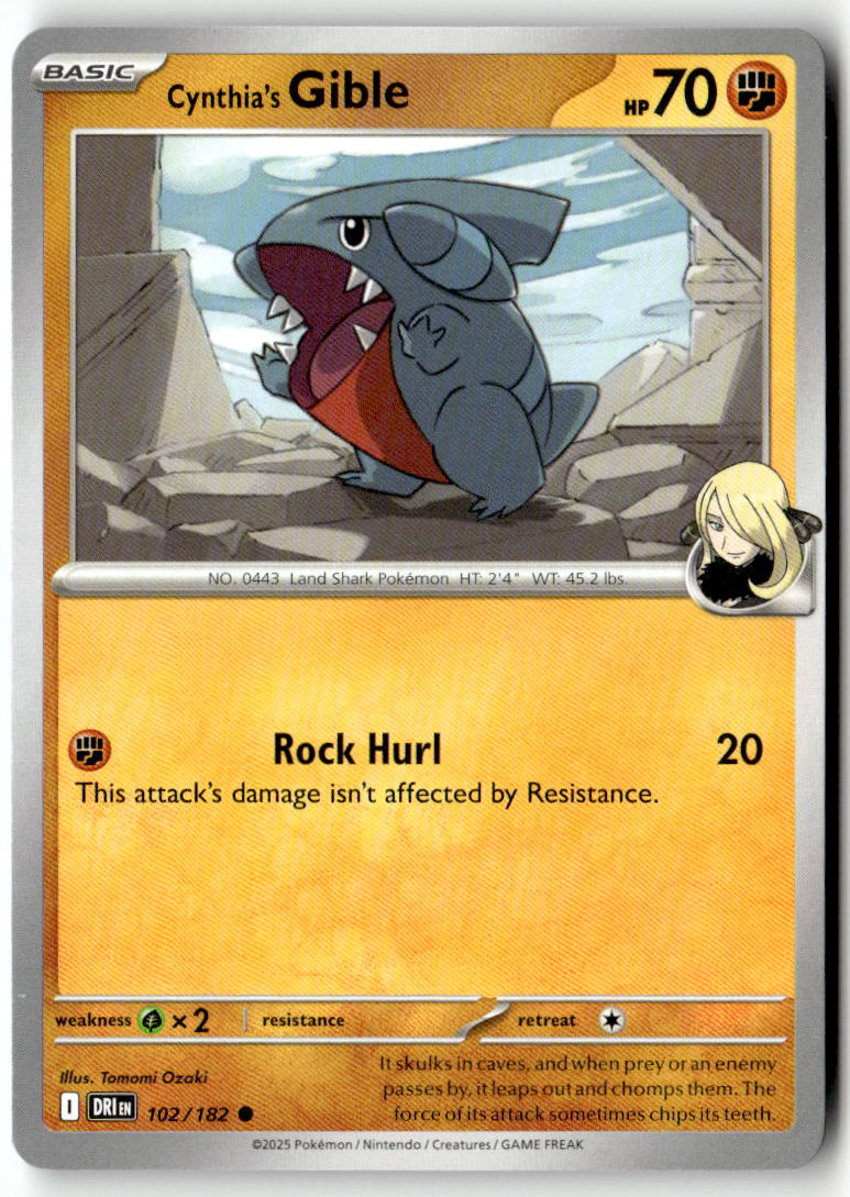 Front of Cynthia's Gible 102/182 from Destined Rivals