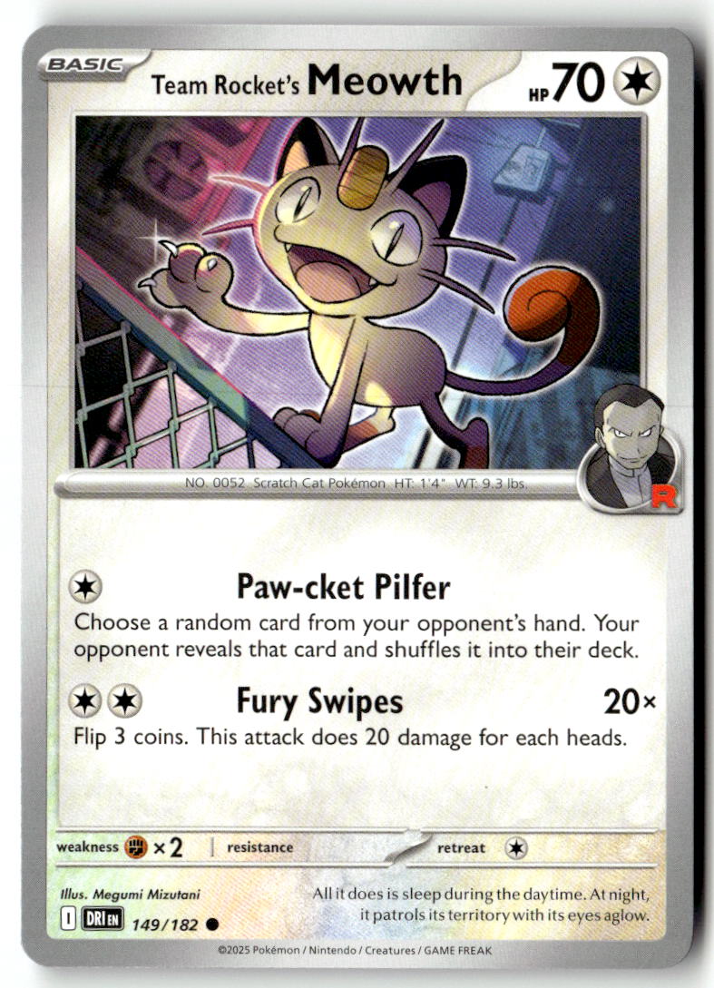 Front of Team Rocket's Meowth 149/182 from Destined Rivals