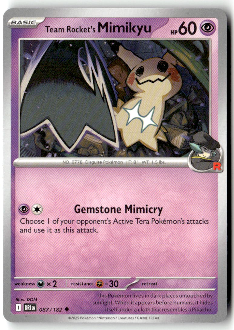 Front of Team Rocket's Mimikyu 087/182 from Destined Rivals