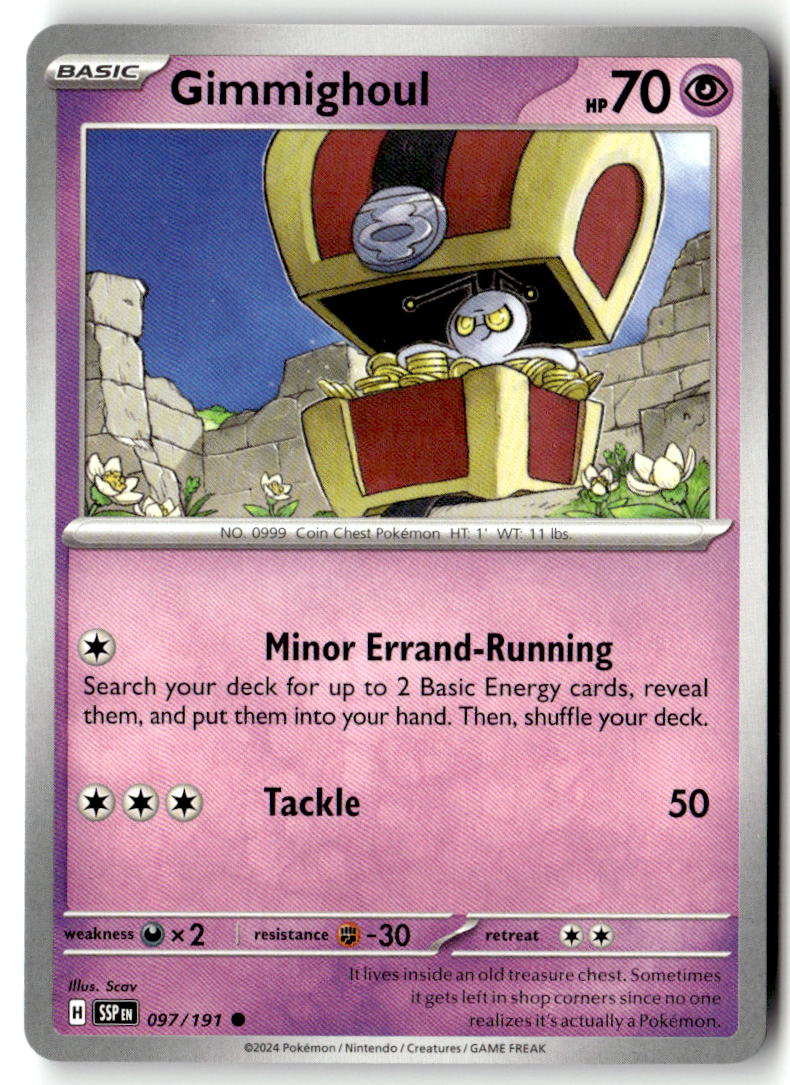 Front of Gimmighoul 097/191 from Surging Sparks