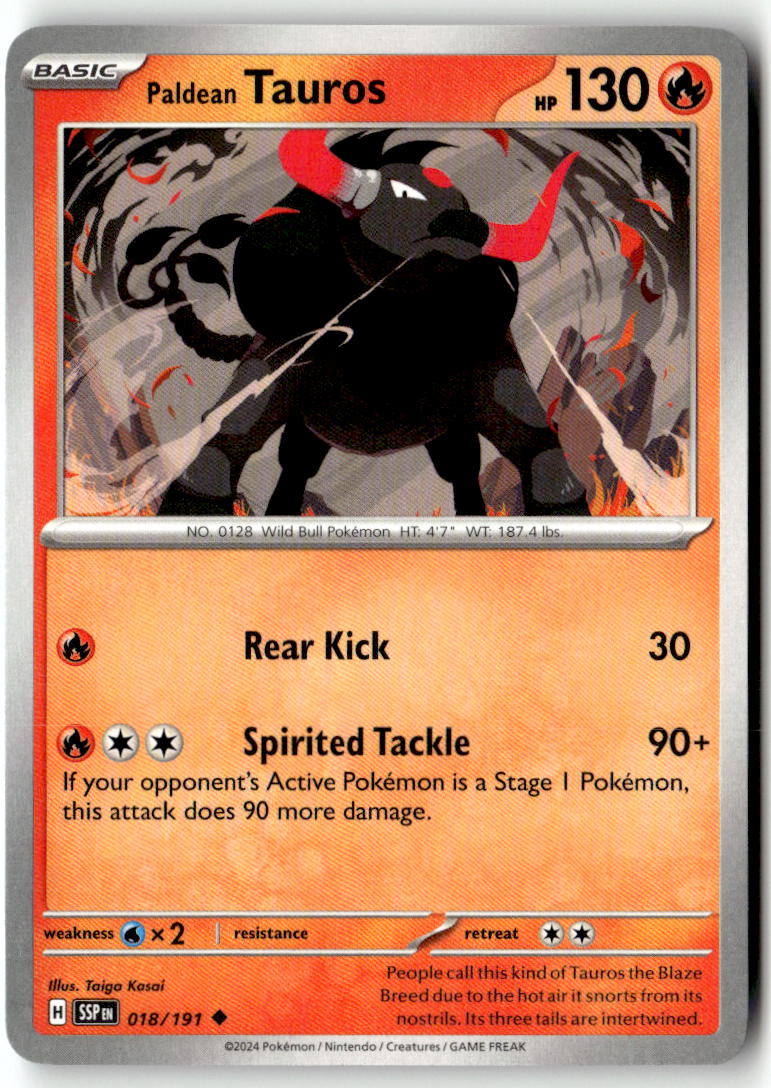 Front of Paldean Tauros 018/191 from Surging Sparks