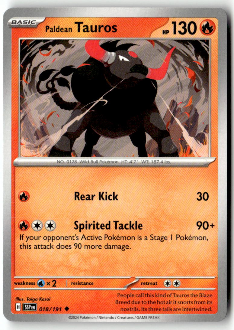 Front of Paldean Tauros 018/191 from Surging Sparks