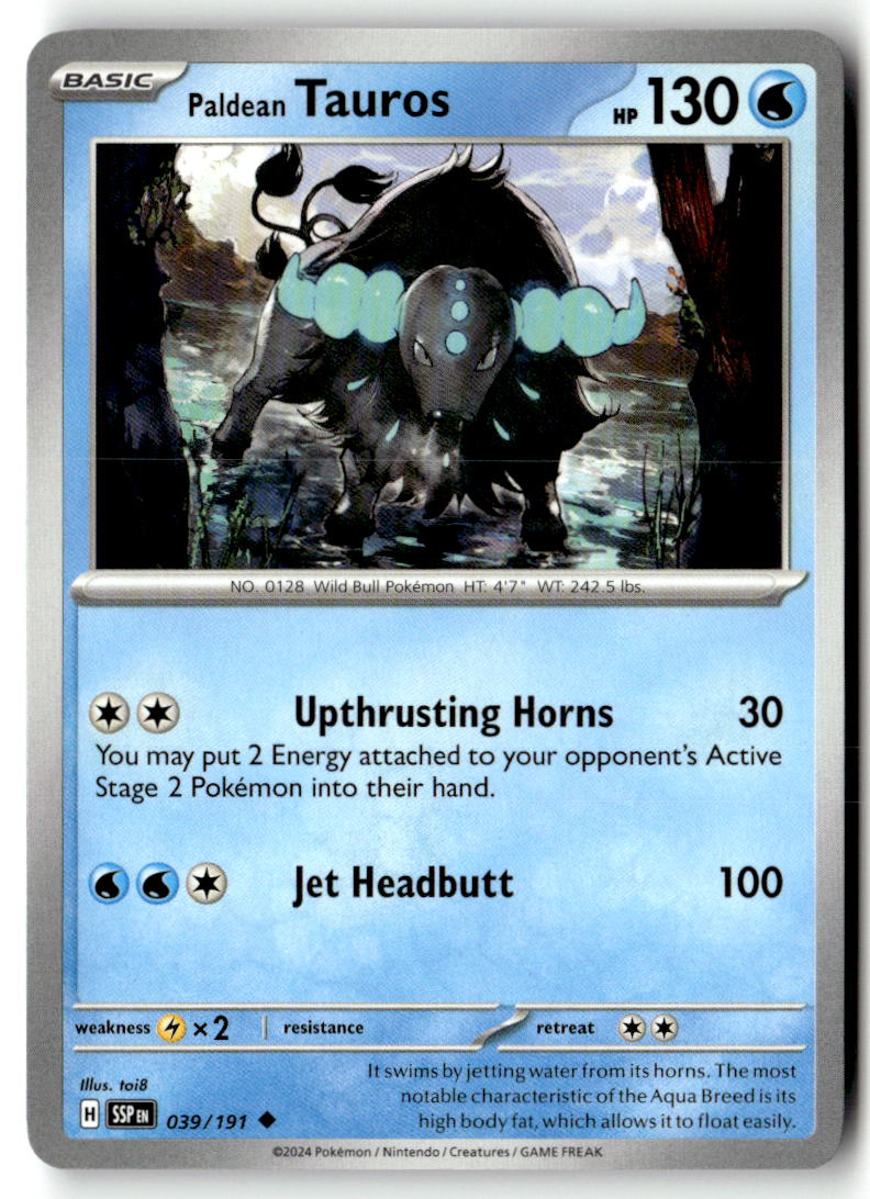 Front of Paldean Tauros 039/191 from Surging Sparks