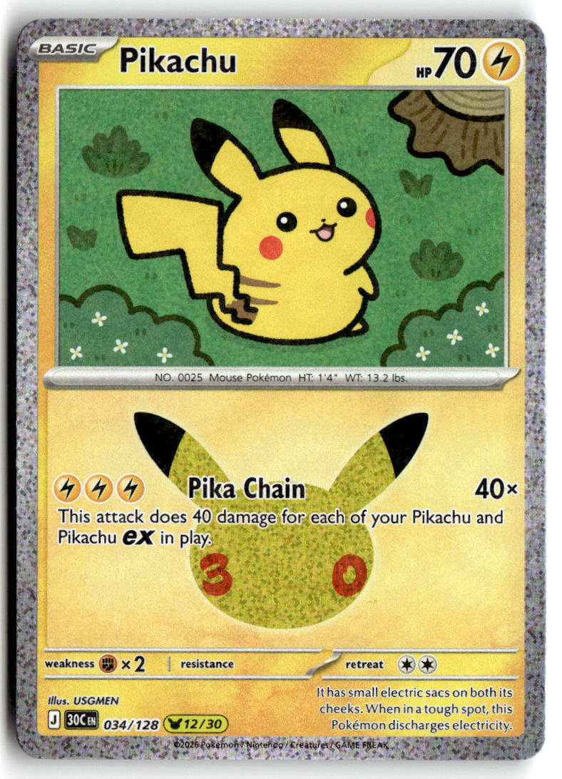 Front of Pikachu - 034/128 from 30th Celebration