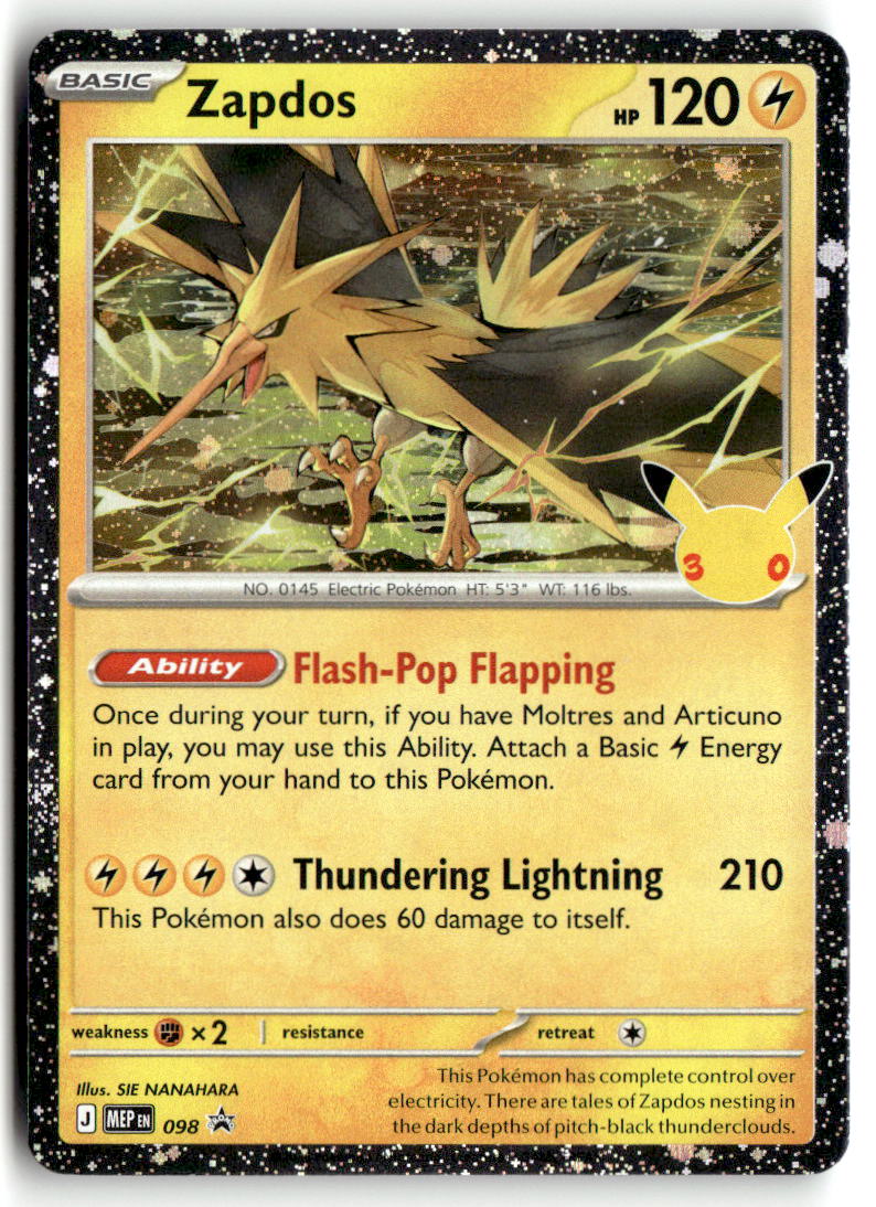 Front of Zapdos - 098 (30th Celebration) from Mega Evolution Promo