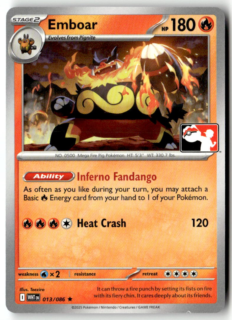Front of Emboar 013/086 from Prize Pack Series Cards