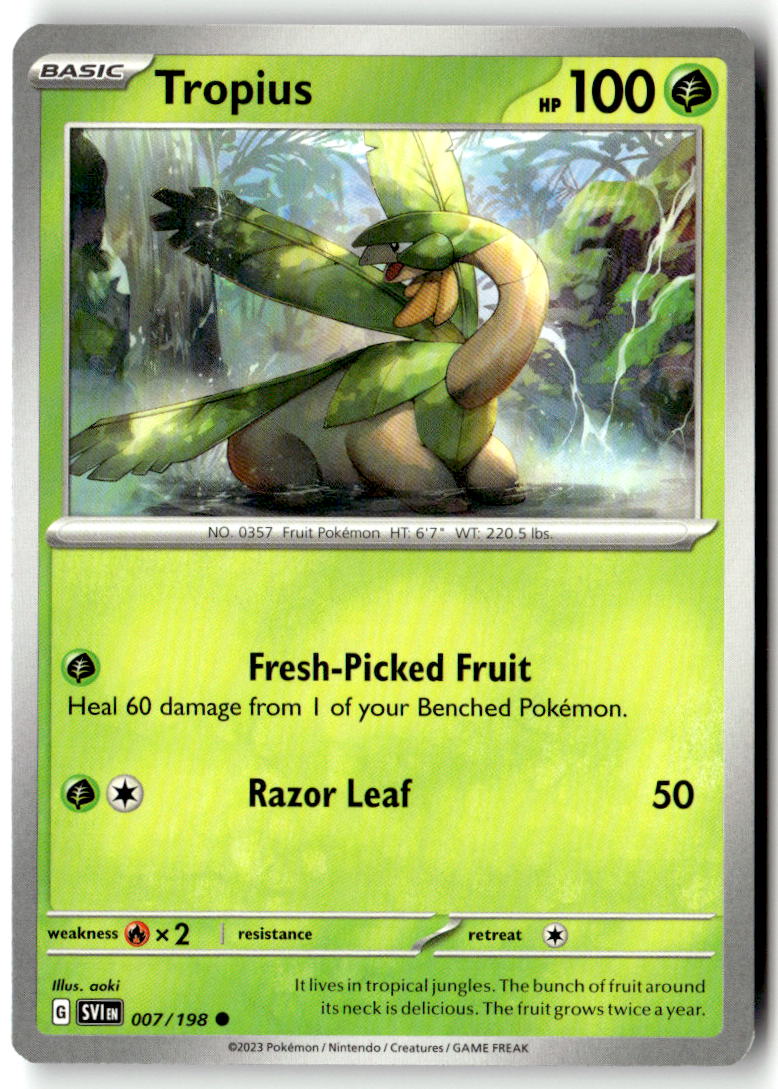 Front of Tropius 007/198 from Scarlet & Violet Base Set