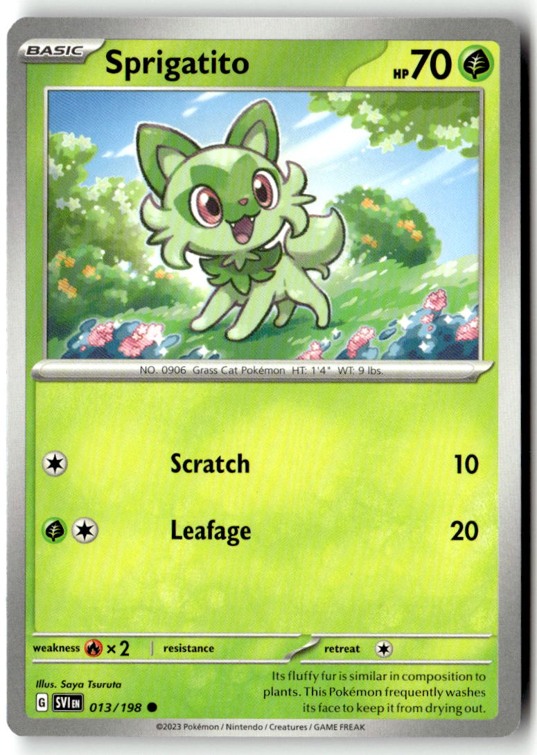 Front of Sprigatito 013/198 from Scarlet & Violet Base Set