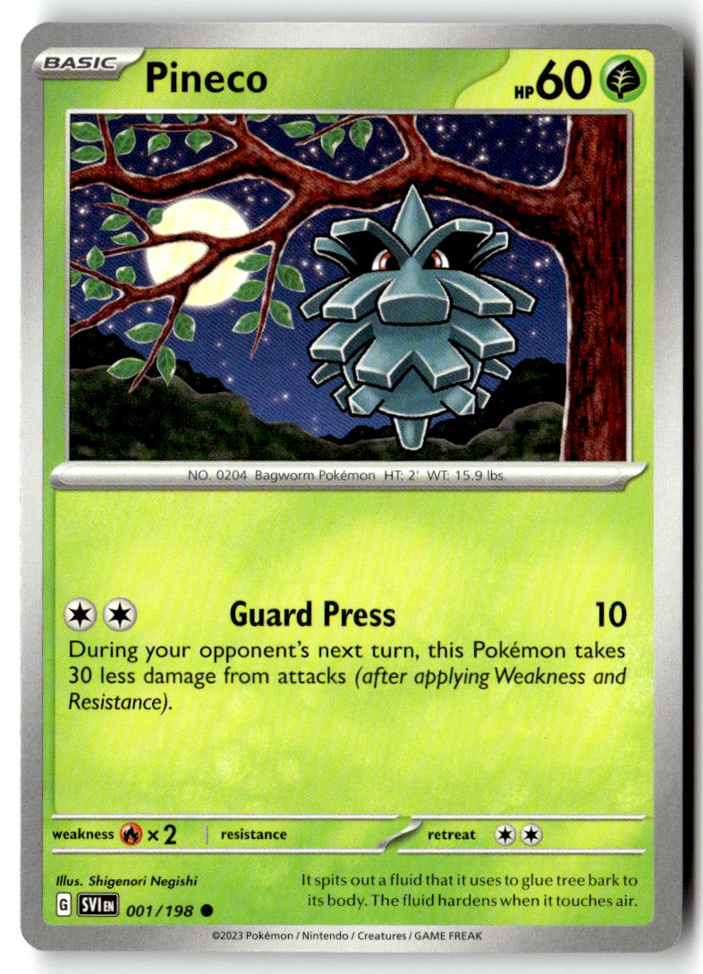 Front of Pineco 001/198 from Scarlet & Violet Base Set