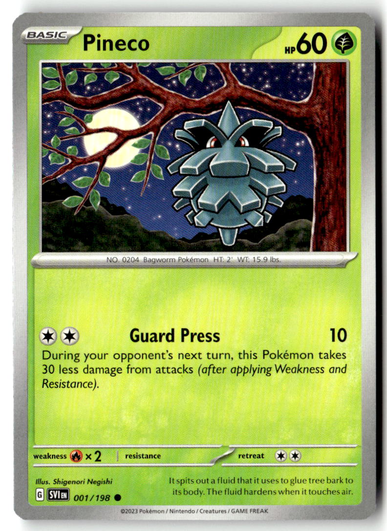 Front of Pineco 001/198 from Scarlet & Violet Base Set