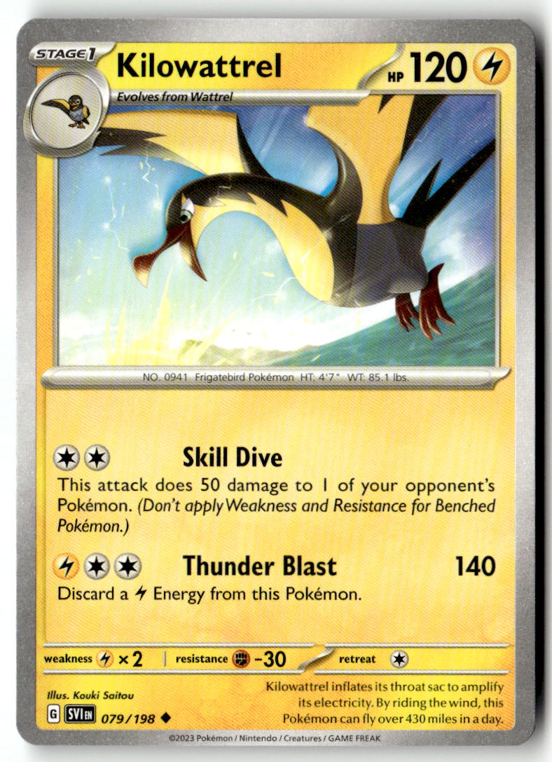 Front of Kilowattrel 079/198 from Scarlet & Violet Base Set
